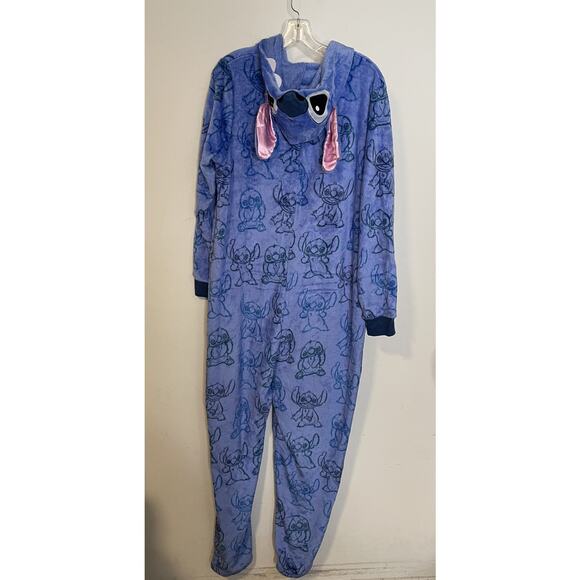 Disney Lilo & Stitch Pajama PJ Jumpsuit One Piece Sleepwar Adult XL Hood - Picture 3 of 9